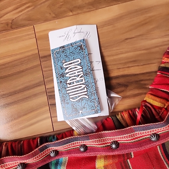 Silverado Western Rese Serape Shirt Red Multicolored Striped Off Shoulder Size S - Picture 7 of 16